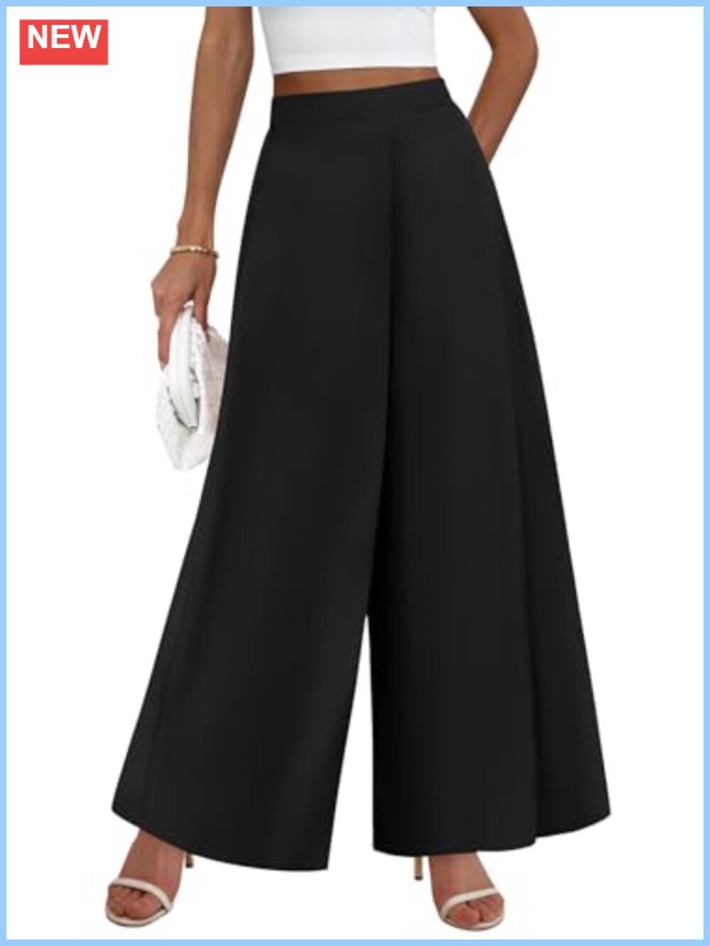 High Waisted Wide Leg Palazzo Pants Women Elastic Waist Casual Flowy Trousers
